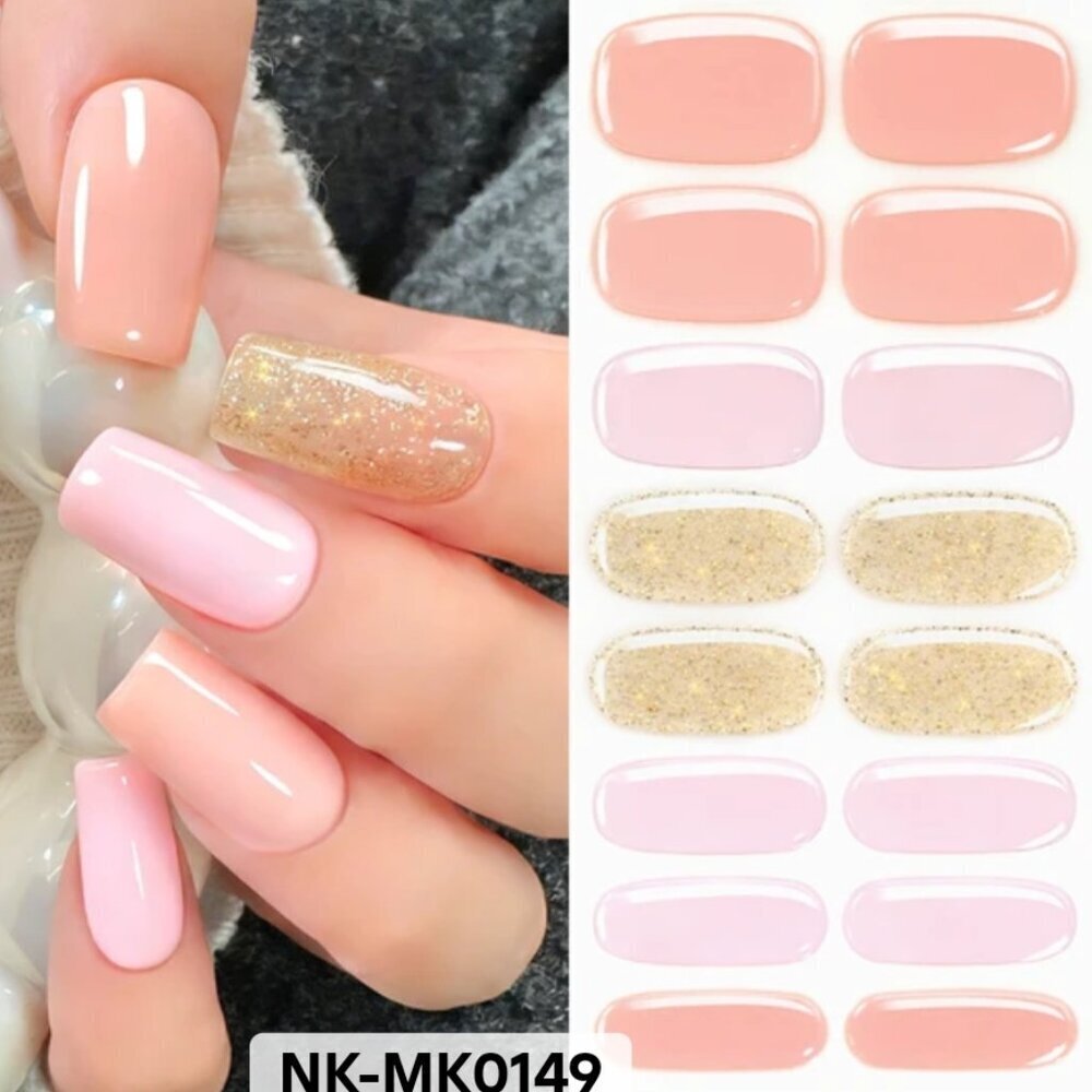🖤 3/$12 Light Pink and Gold Glitter Nail Polish Strips - No UV Needed Brand New